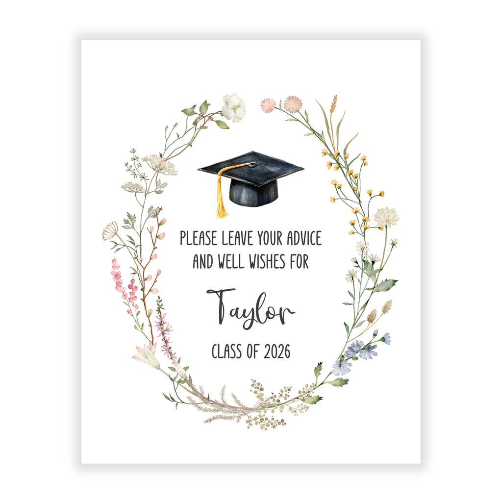 Boho Wildflowers Sign for Graduation Party Advice Wish Wishes Cards Pe ...