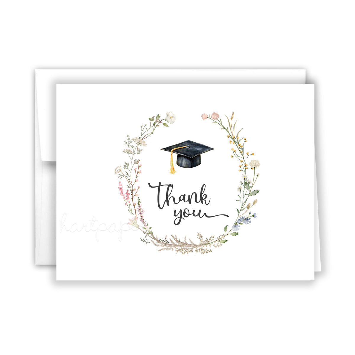 thank you grad card message Boho Wildflowers Graduation Thank You Personalized Cards Folded Flat N –  Hart Paper