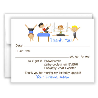 Gymnastics Thank You Note Card Stationery • Fill in Blank, Lined or Blank Cards
