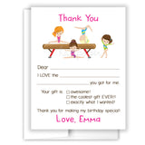 Gymnastics Thank You Note Card Stationery • Fill in Blank, Lined or Blank Cards
