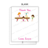 Gymnastics Thank You Note Card Stationery • Fill in Blank, Lined or Blank Cards