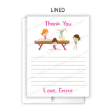Gymnastics Thank You Note Card Stationery • Fill in Blank, Lined or Blank Cards