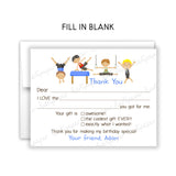 Gymnastics Thank You Note Card Stationery • Fill in Blank, Lined or Blank Cards