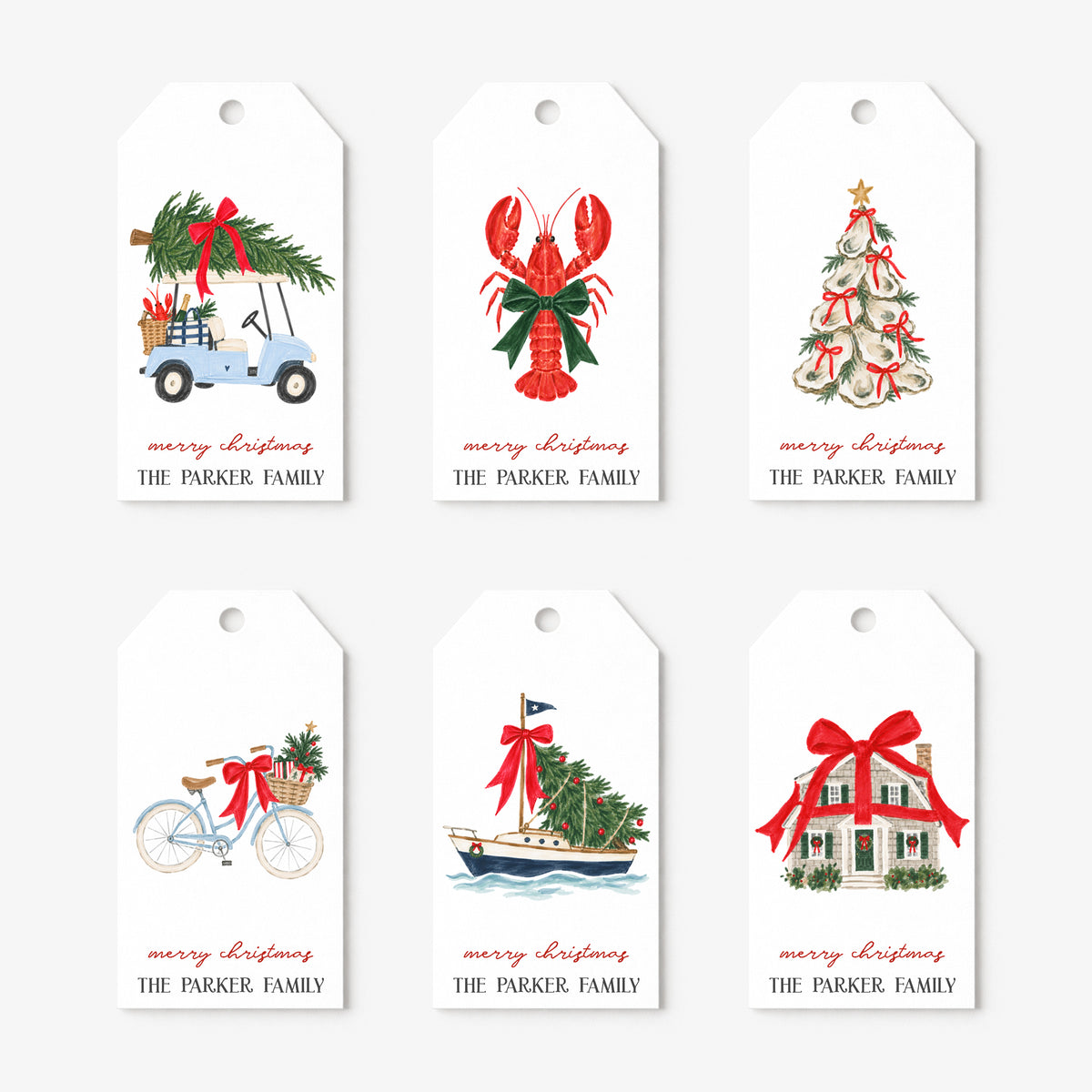 Whimsical Coastal Beach Personalized Gift Tags • Christmas Holiday Gift Wrapping • Custom Family Name Tag • Gifts