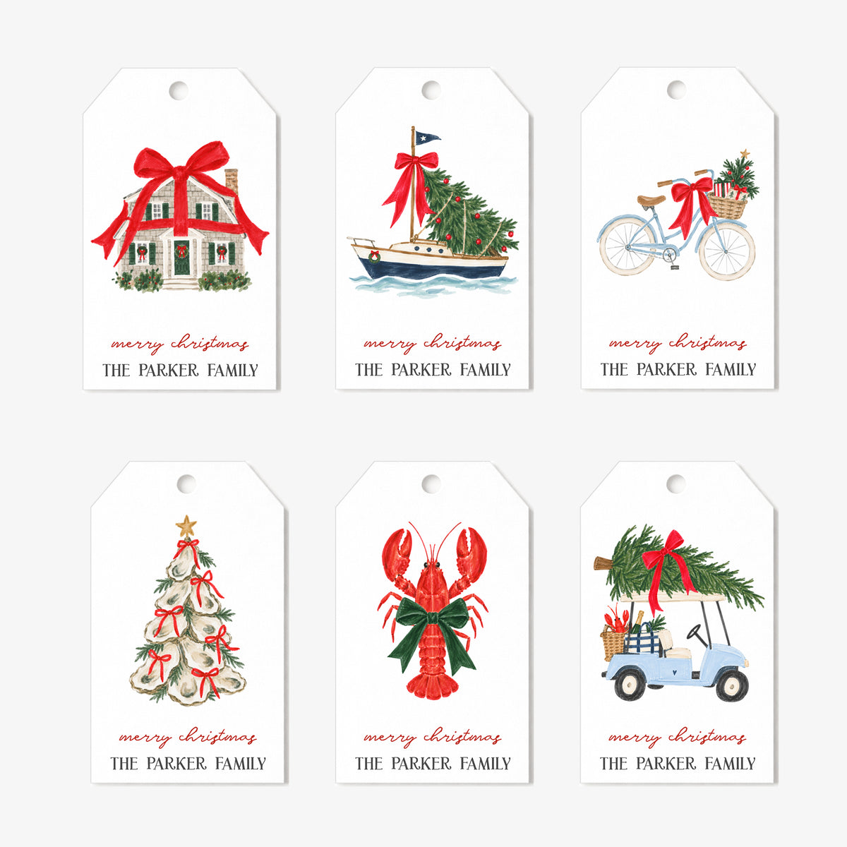 Whimsical Coastal Beach Personalized Gift Tags • Christmas Holiday Gift Wrapping • Custom Family Name Tag • Gifts