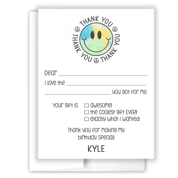 Rainbow Tie Dye Happy Thank You Note Card Stationery • Fill in Blank, Lined or Blank Cards