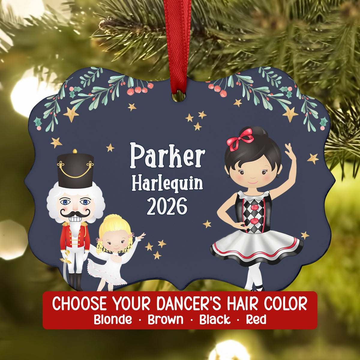 Harlequin Jester Polichinelle Columbine • Nutcracker Christmas Ornament Personalized Custom Holiday Decor Gift Boy Girl Ballerina Ballet