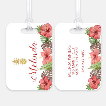 Pineapple Hawaii Hibiscus Flowers Luggage Bag Tag