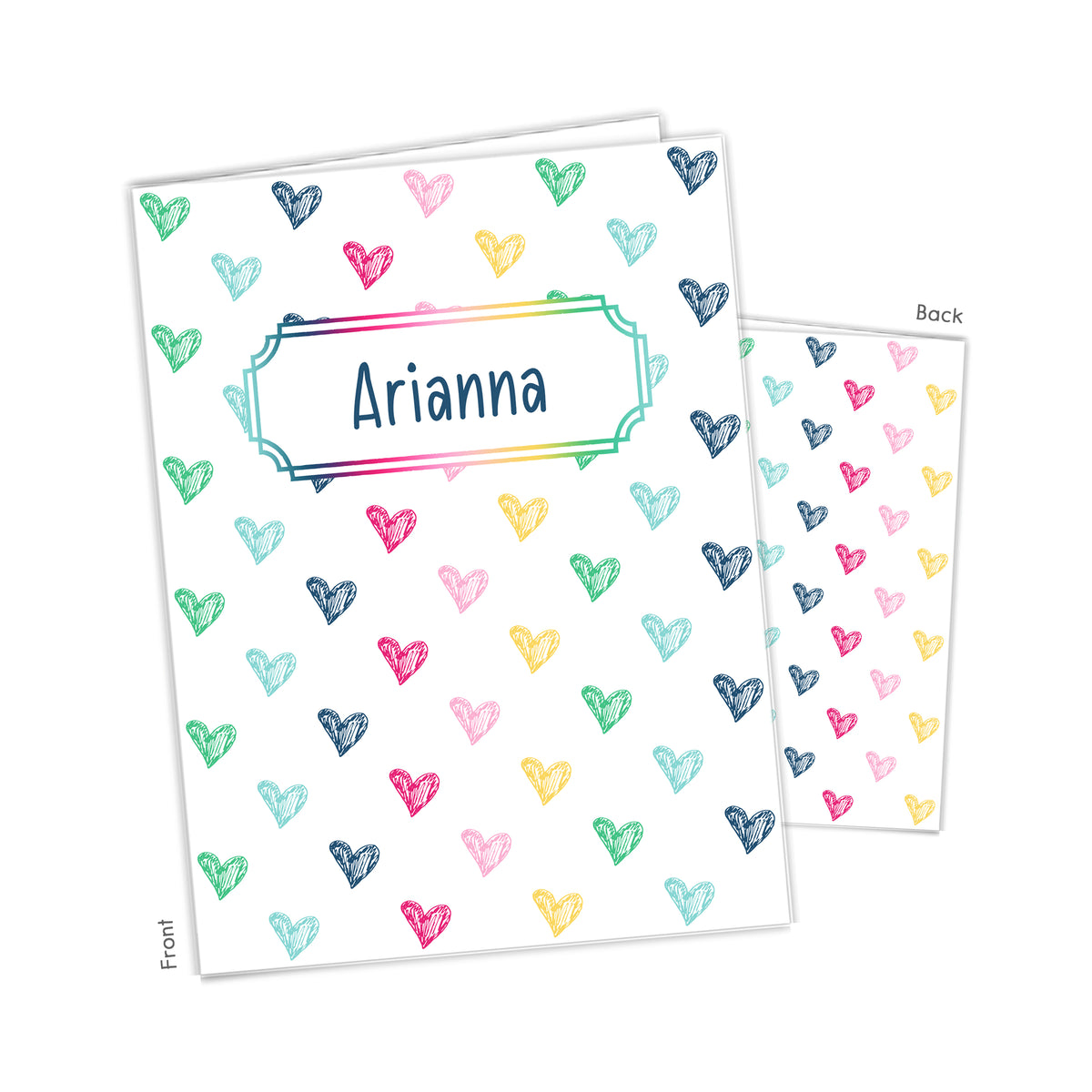 Rainbow Hearts Personalized Custom 2-Pocket Folder • School Office Supplies