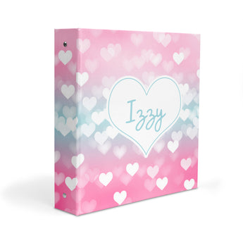 Pink Blue Hearts Personalized 2" 3 Ring Binder