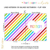 Rainbow Stripes & Heart Personalized Notebook or Sketchbook