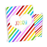 Rainbow Stripes & Heart Personalized Notebook or Sketchbook