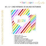 Rainbow Stripes & Heart Personalized Notebook or Sketchbook