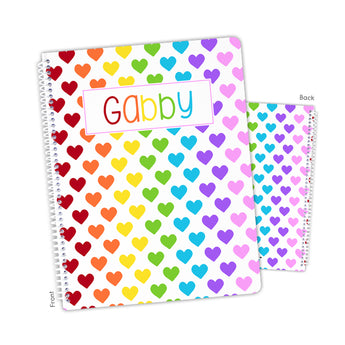 Rainbow Hearts Personalized Notebook or Sketchbook