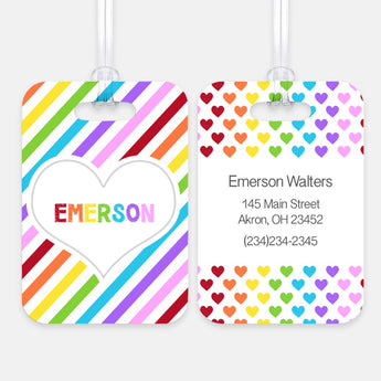Rainbow Hearts & Stripes Luggage Bag Tag