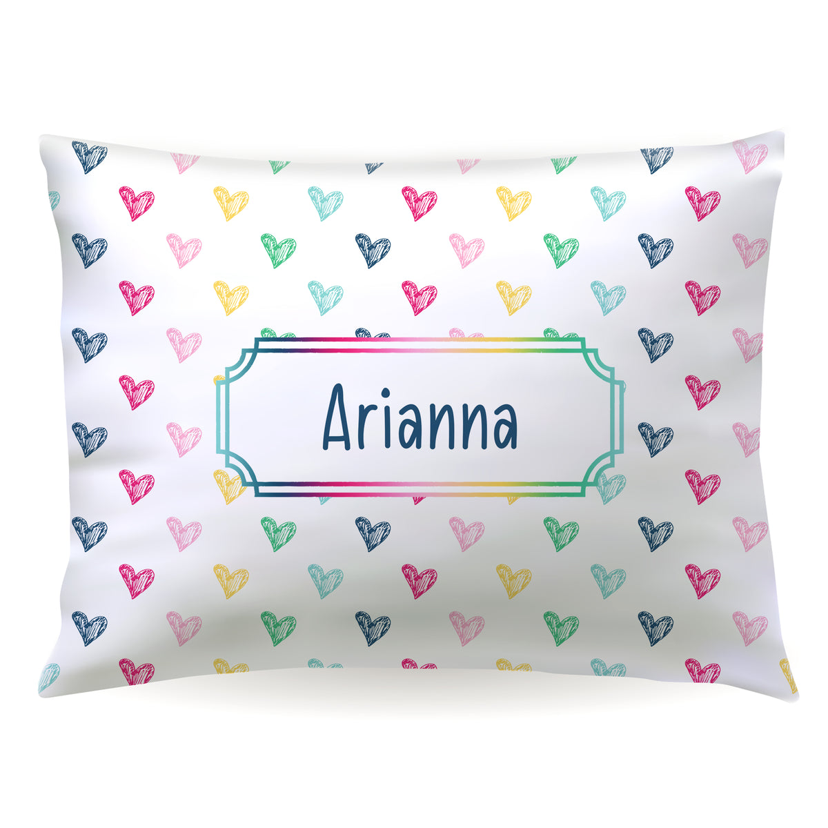 Rainbow Hearts Personalized Custom Pillowcase • Standard or Toddler Size