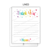 Rainbow Hearts Thank You Note Card Stationery • Fill in Blank, Lined or Blank Cards