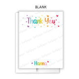 Rainbow Hearts Thank You Note Card Stationery • Fill in Blank, Lined or Blank Cards