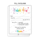 Rainbow Hearts Thank You Note Card Stationery • Fill in Blank, Lined or Blank Cards