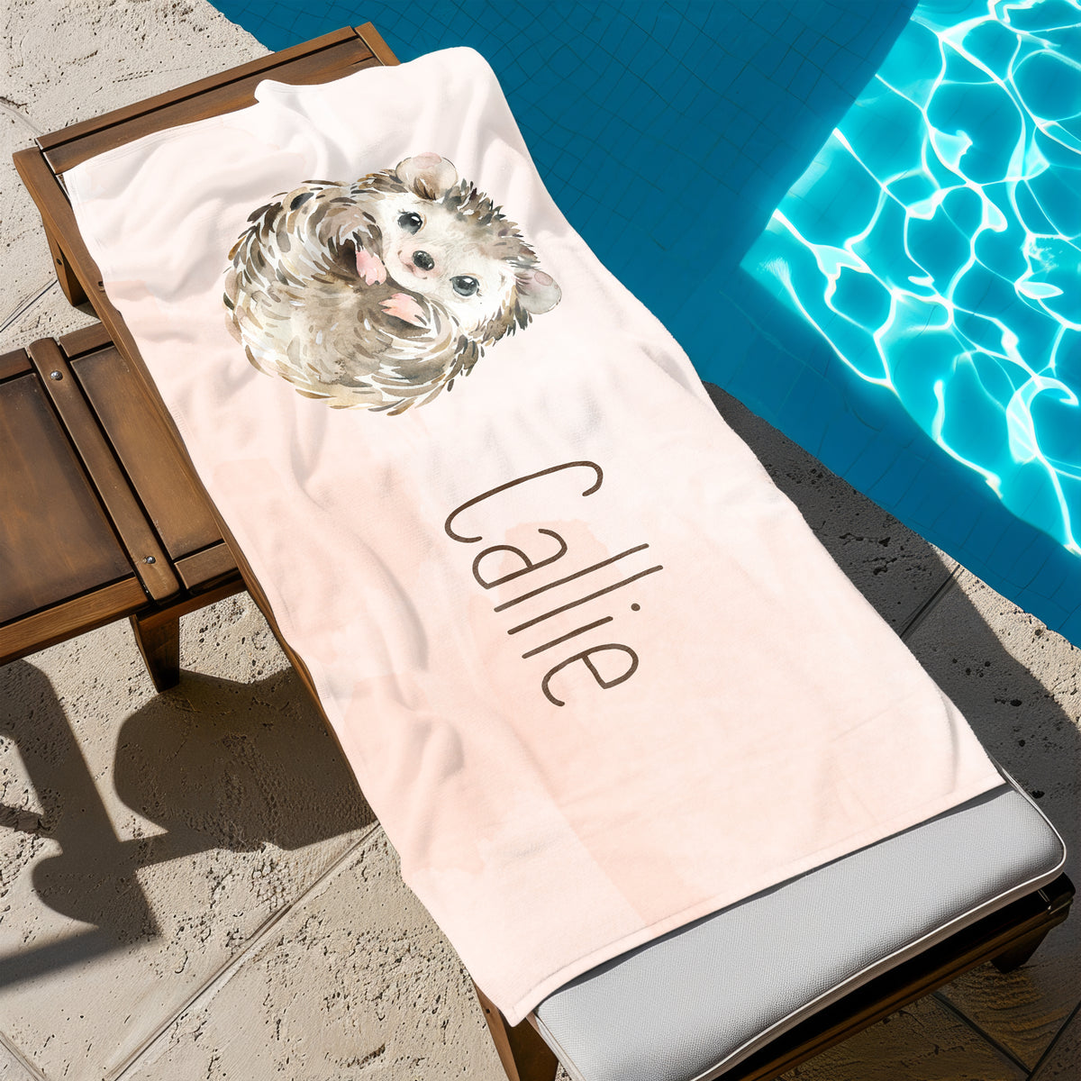Hedgehog Personalized Beach Towel • Custom 30x60 Swimming Swim Bath Bathroom Pool