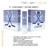 Hockey Ice Sports Personalized 2" 3 Ring Binder