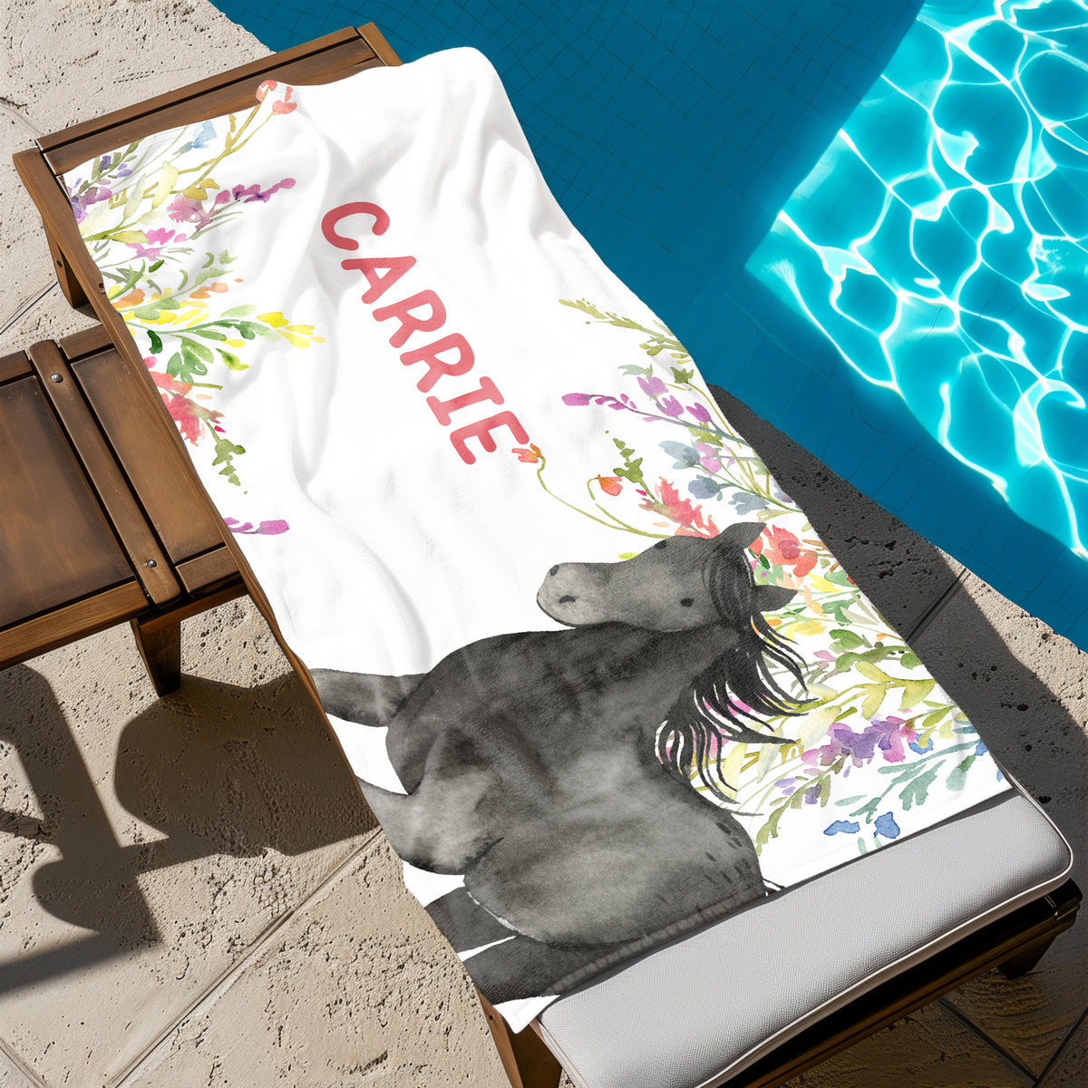 Horse Personalized Beach Towel • Custom 30x60 Swimming Swim Bath Bathroom Pool