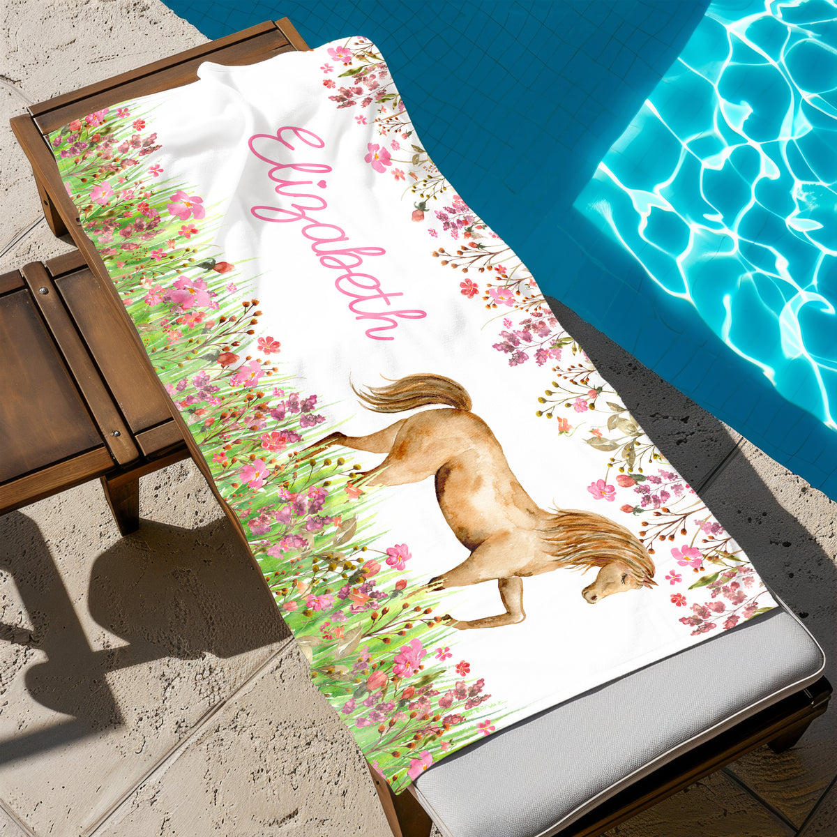 Horse Personalized Beach Towel • Custom 30x60 Swimming Swim Bath Bathroom Pool