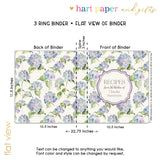 Purple Blue Hydrangea Personalized 2" 3 Ring Recipe Book Binder