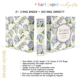 Purple Blue Hydrangea Personalized 2" 3 Ring Recipe Book Binder