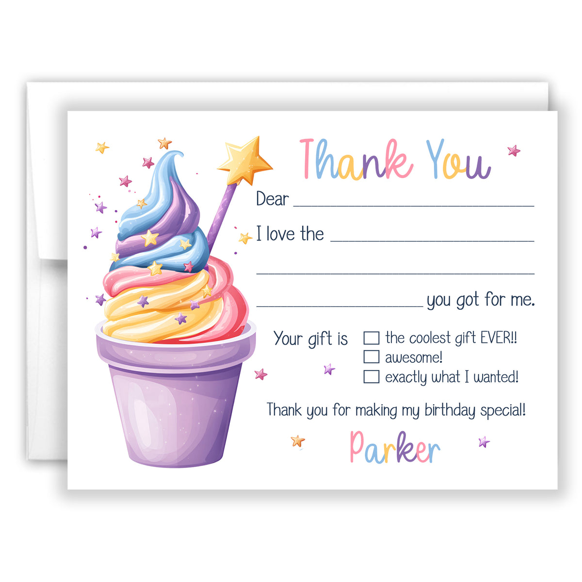 Ice Cream Thank You Note Card Personalized Custom Stationery • Fill in Blank, Lined or Blank Cards