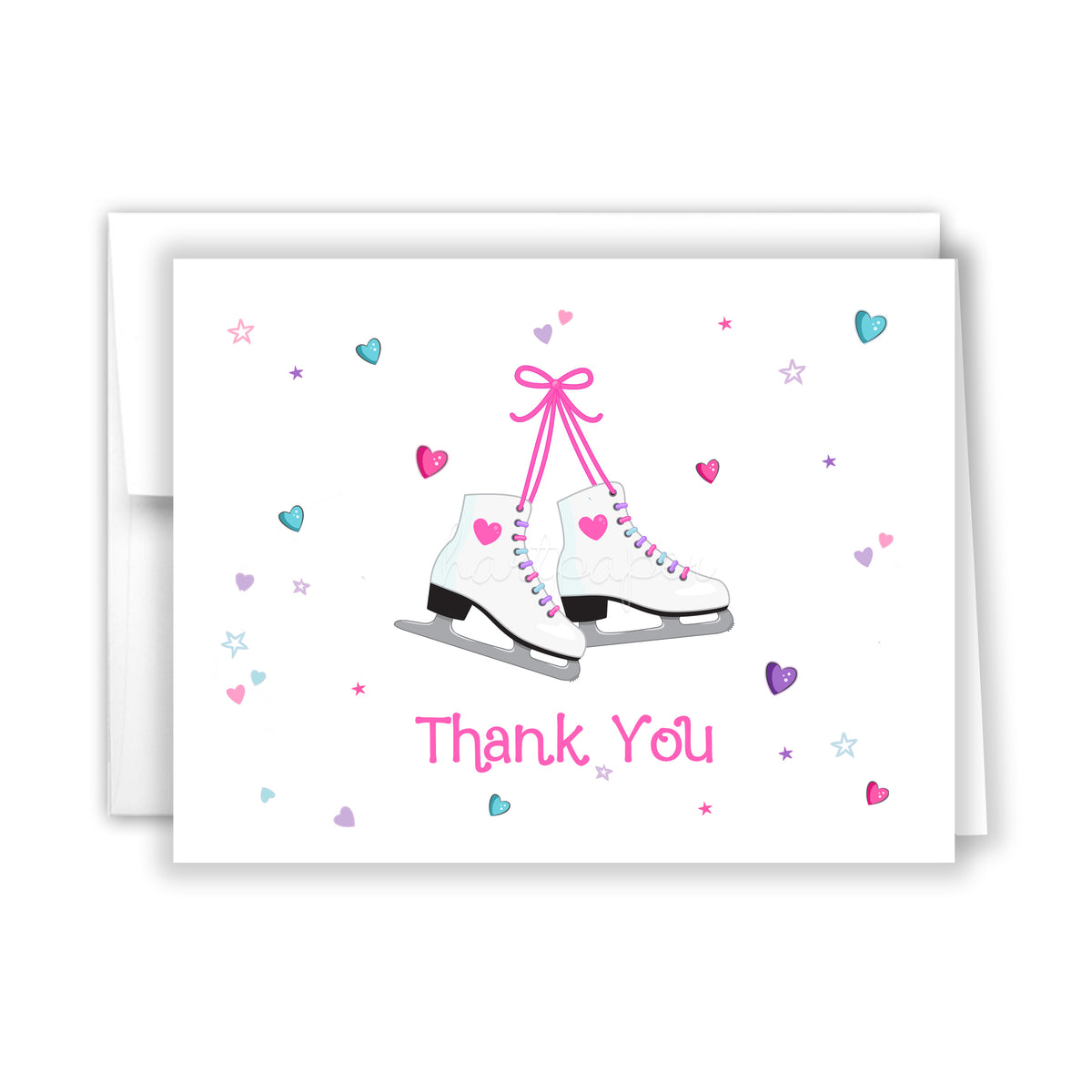 Ice Skate Rainbow Thank You Cards Note Card Personalized Custom Stationery • Flat or Folded