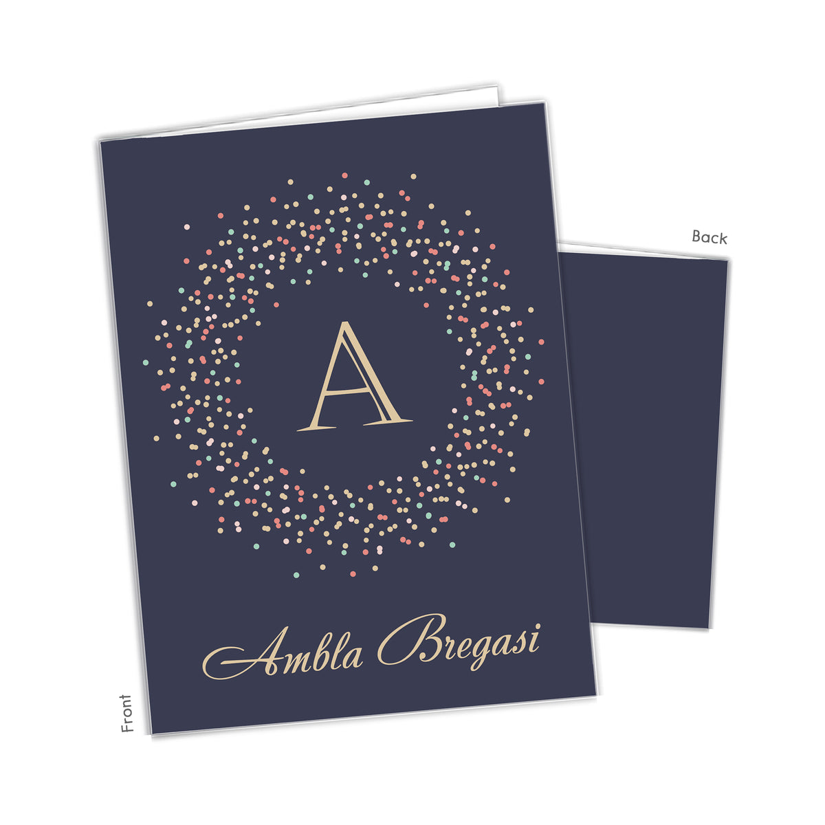 Navy Blue Polka Dot Wreath Monogram Personalized Custom 2-Pocket Folder • School Office Supplies