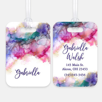 Rainbow Alcohol Ink Marble Luggage Bag Tag