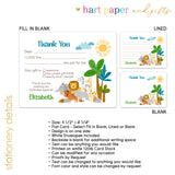 Safari Animals Thank You Note Card Stationery • Fill in Blank, Lined or Blank Cards