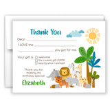 Safari Animals Thank You Note Card Stationery • Fill in Blank, Lined or Blank Cards