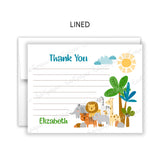 Safari Animals Thank You Note Card Stationery • Fill in Blank, Lined or Blank Cards