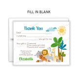 Safari Animals Thank You Note Card Stationery • Fill in Blank, Lined or Blank Cards