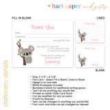 Koala Bears Thank You Note Card Stationery • Fill in Blank, Lined or Blank Cards