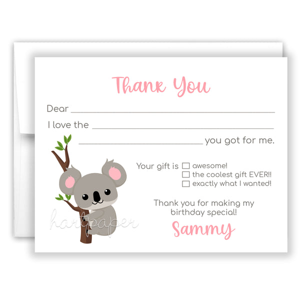Koala Bears Thank You Note Card Stationery • Fill in Blank, Lined or Blank Cards