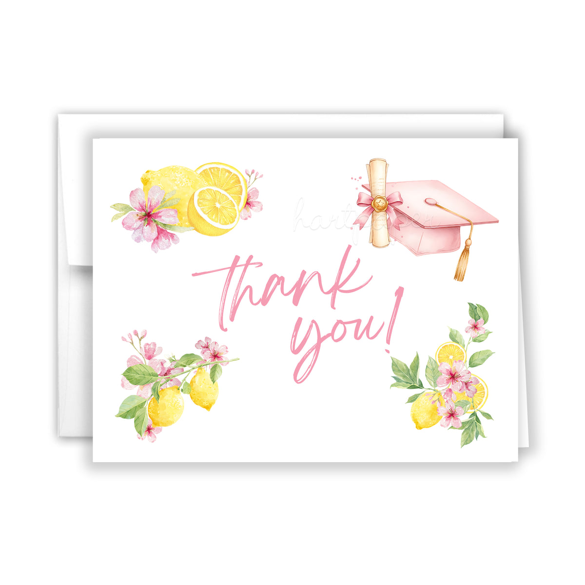Freshly Graduated Lemon Pink Graduation Thank You Personalized Cards Folded Flat Note Card Stationery Custom Notecard Graduate Senior • Flat or Folded