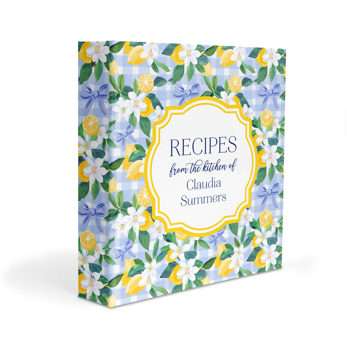 Lemon Gingham Personalized Custom 2" 3 Ring Recipe Book Binder