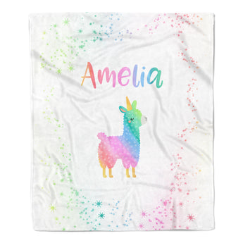 Llama Rainbow Minky Blanket Personalized Custom