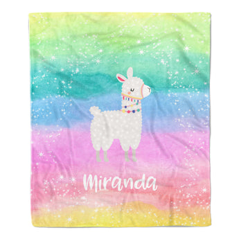 Llama Rainbow Minky Blanket Personalized Custom