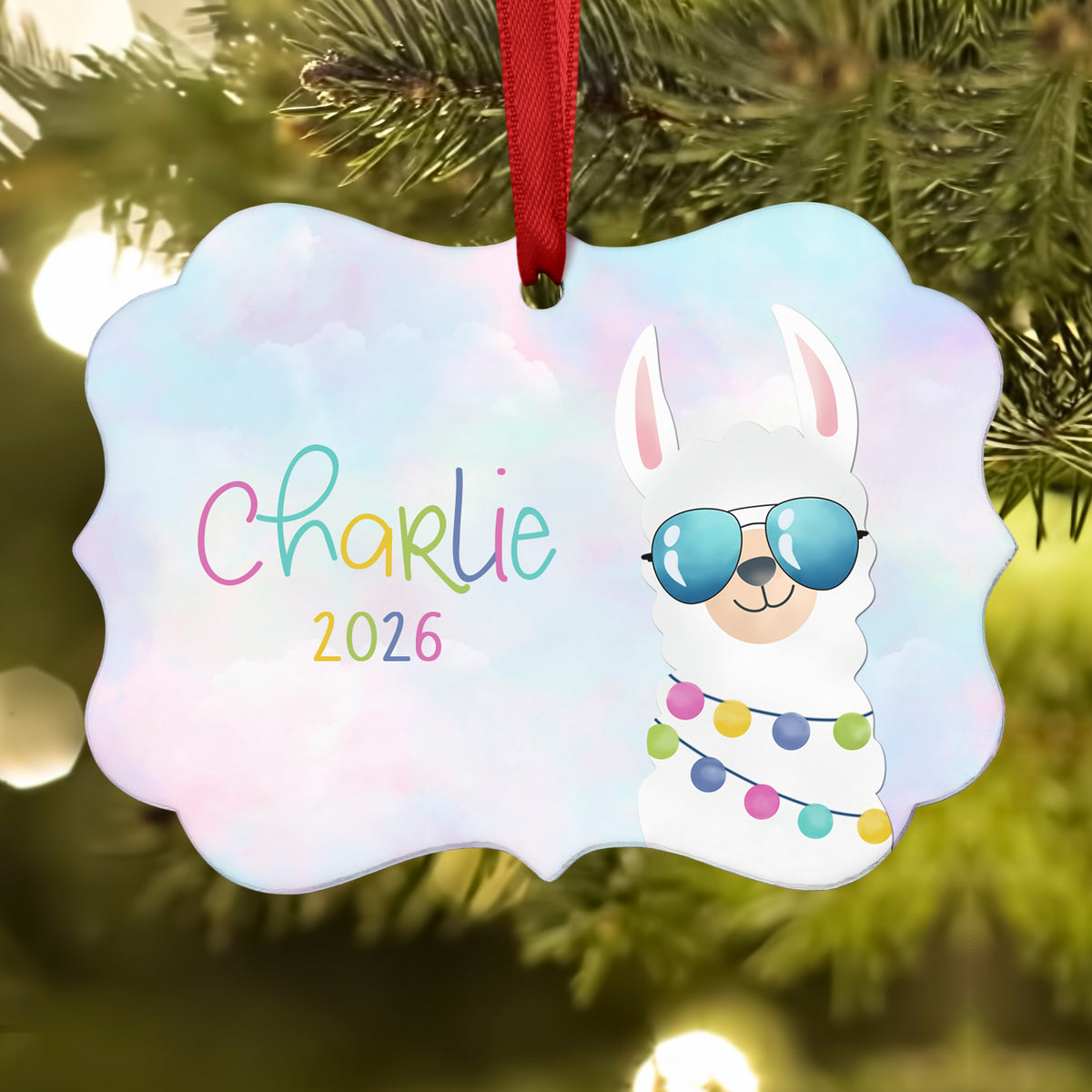 Rainbow Llama Christmas Ornament • Personalized Custom Holiday • Gift