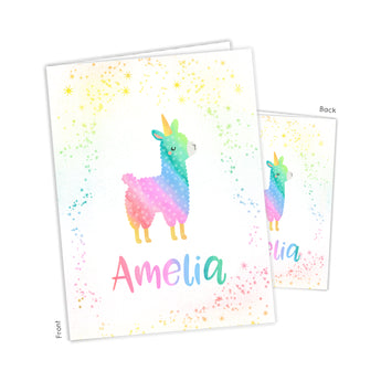 Llama Alpaca Rainbow Llamacorn Unicorn Personalized 2-Pocket Folder