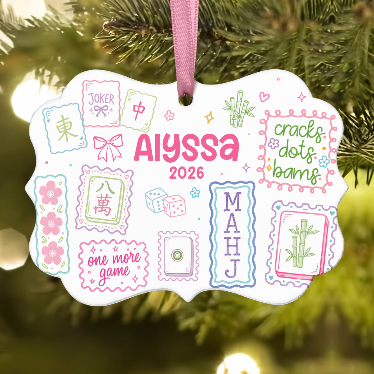 Pastel Rainbow Mahjong Game Christmas Ornament • Personalized Custom Holiday • Gift