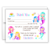 Mermaid Thank You Note Card Stationery • Fill in Blank, Lined or Blank Cards