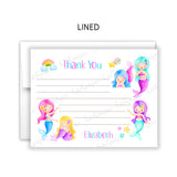 Mermaid Thank You Note Card Stationery • Fill in Blank, Lined or Blank Cards