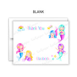 Mermaid Thank You Note Card Stationery • Fill in Blank, Lined or Blank Cards