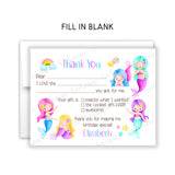 Mermaid Thank You Note Card Stationery • Fill in Blank, Lined or Blank Cards